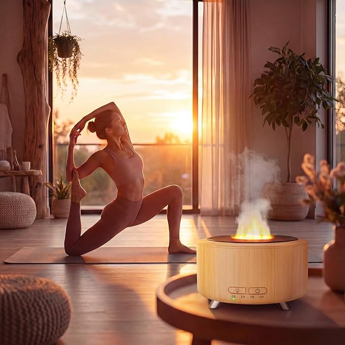 Essential Oil Diffuser for Home, 500ML Aromatherapy Diffuser Oil Machine for Office Room Yoga, Aroma Diffuser with Auto-Off Function, 9 Colors LED Night Light, Light Wood