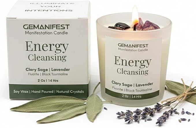 Energy Manifestation Crystal Candle, Non Toxic Soy Candle for Cleansing House Negative Energy, Valentine's Gift for Her/Him, Women's Wellness & Spiritual Healing