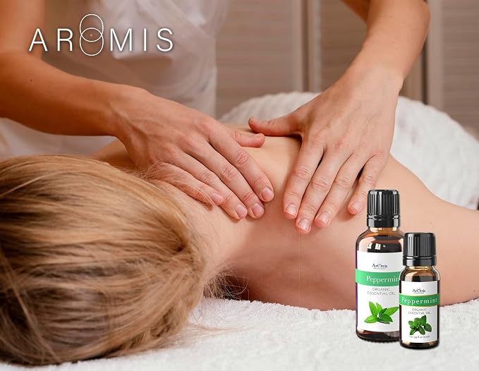 ArOmis Organic Peppermint Essential Oil - 100% Pure Therapeutic Grade - Undiluted, Premium Oil - 150 Micron Filtered, Perfect for Aromatherapy Diffusers (10ml / .34 fl oz)