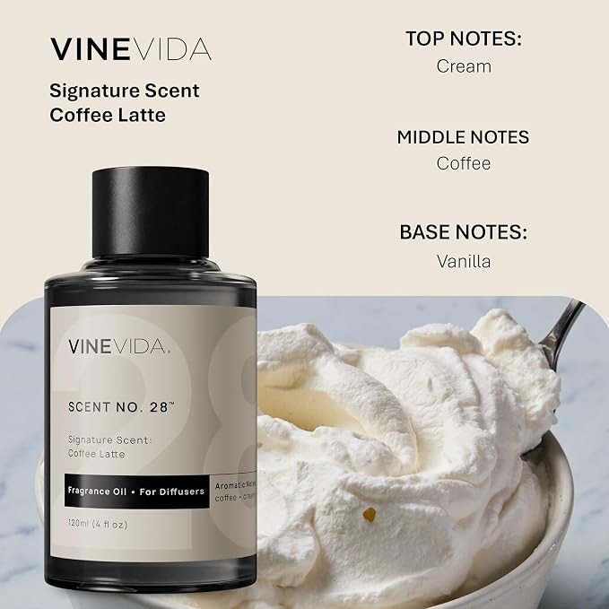 VINEVIDA [4 Fl Oz] Coffee Latte Fragrance Oil for Cold Air Diffusers, Essential Oils for Diffuser Oil Refill & Air Freshener Room Spray
