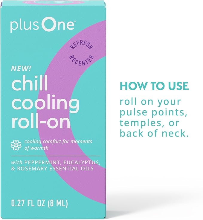 plusOne Chill Cooling Roll-On – Instant Hot Flash Support with Peppermint, Menthol & Ashwagandha – Aromatherapy Essential Oil Blend for Stress & Cooling Refreshment - 0.33 fl oz | Instant Hot Flash Support with Peppermint, Menthol & Ashwagandha, Essent...