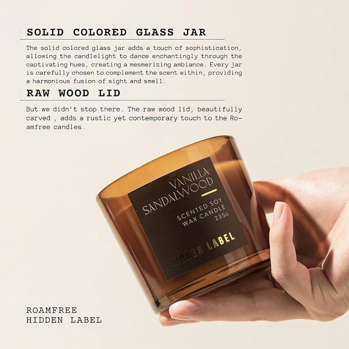 Vanilla Sandalwood Scented Candle, 8.3 oz Natural Candles Non Toxic with Wood Lids, 2 Wick Sented Candle for Home Scented, Gifts for Men&Women,Long-Lasting for Gifting | for Bedroom,Relaxing SPA