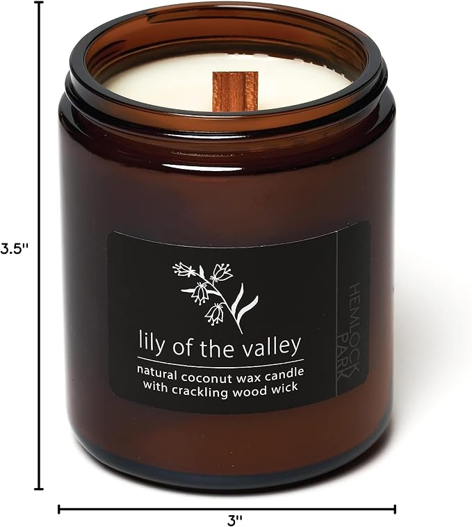 Hemlock Park Lily of the Valley Apothecary Scented Candle | Crackling Wood Wick, Botanical Fragrance & Coconut Apricot Wax | Up to 80 Hour Burn Time | 16 oz | Made in USA