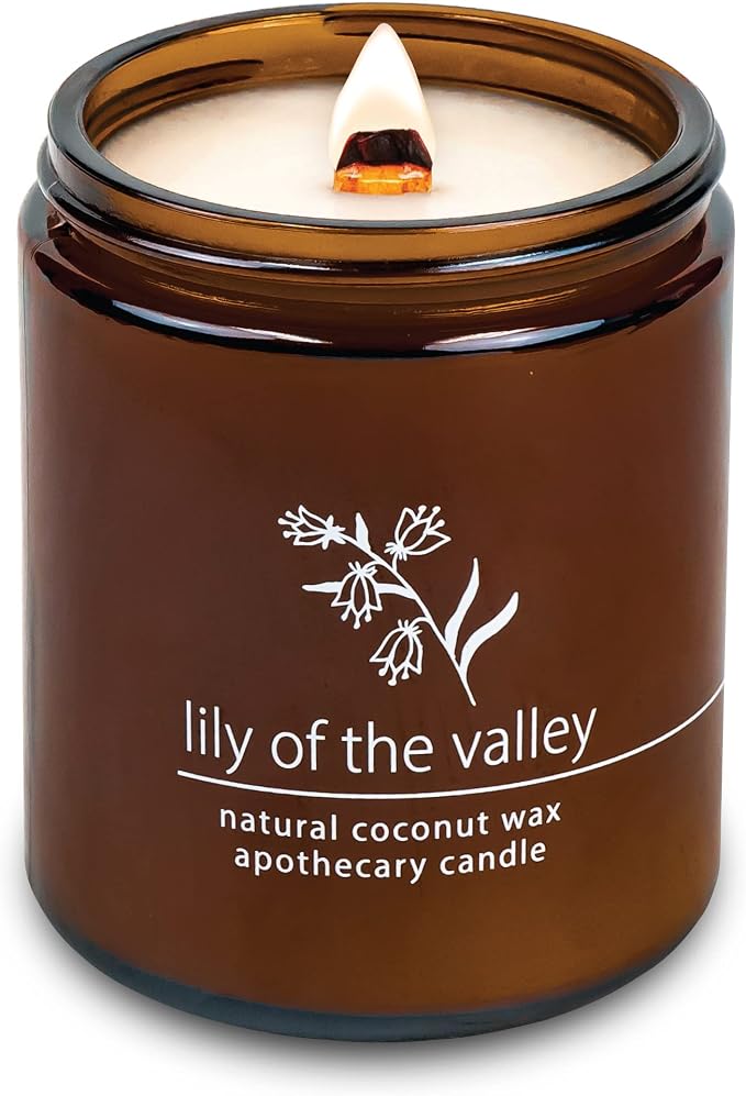 Hemlock Park Lily of the Valley Apothecary Scented Candle | Crackling Wood Wick, Botanical Fragrance & Coconut Apricot Wax | Up to 60 Hour Burn Time | 8 oz | Made in USA