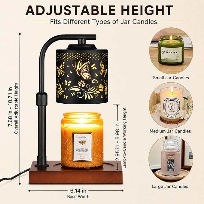 mocosa Candle Warmer Lamp with Adjustable Height Dimmable for New Home Decor Electric Candle Warmer for Jar Candles Birthday Gifts for Women Mom(05-Butterfly)