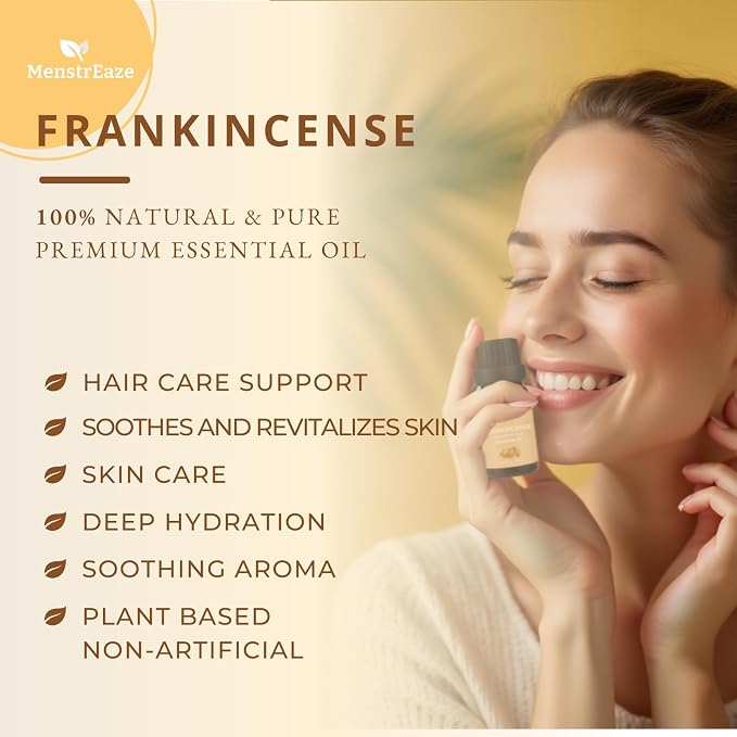 Skin Safe Frankincense Essential Oil for Face and More, 100% Natural & Pure Frankincense Oil for Skin, Candle Making, Body Massages, Therapeutic Grade Essential Oil, Woody & Soothing Scent, 10ml