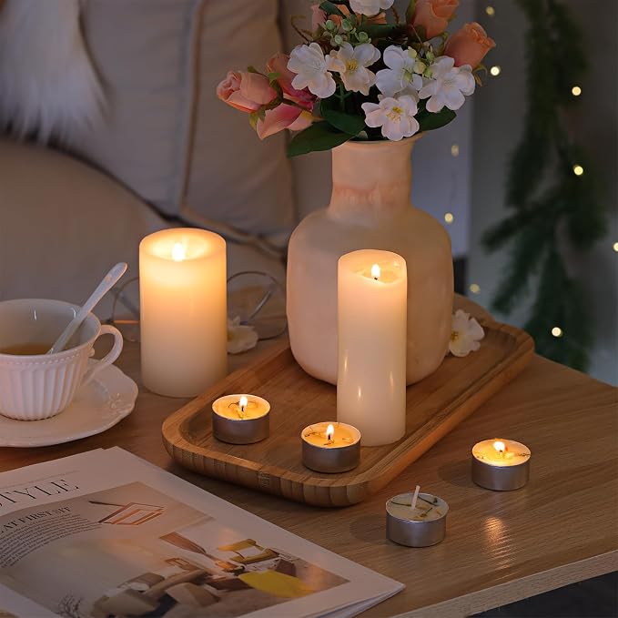 48 Count Jasmine Scented Tealight Candles, 6H Long Burning with Dried Flowers, Non-Toxic/Smokeless, Palm Wax Based, Perfect for Spa, Bath, Wedding
