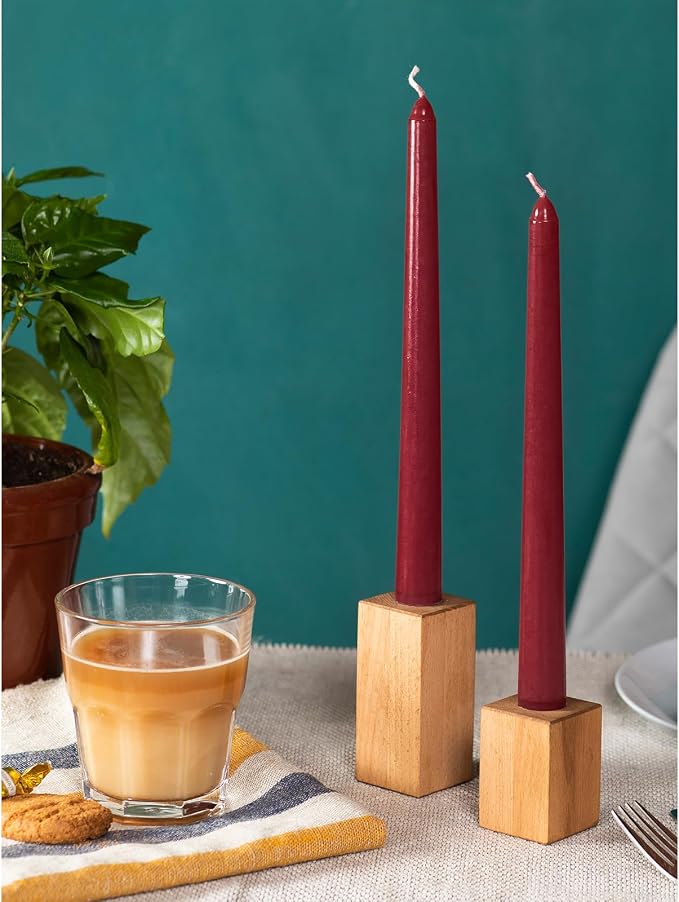 CANDWAX Bordeaux 8 inch Taper Candles Set of 4 - Unscented Smokeless Dripless Tall Candlesticks - Ideal for Party, Wedding or as a Romantic Dinner Table Centerpiece - Tapered Candle Sticks