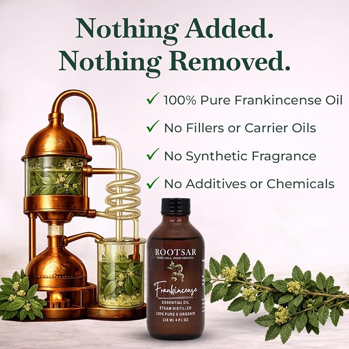 Frankincense Essential Oil – 100% Pure Organic Frankincense Oil, Steam Distilled, 4 FL OZ / 118 ML – Premium Essential Oil for Diffuser, Aromatherapy, Massage, Skin Care, Candle & Soap Making