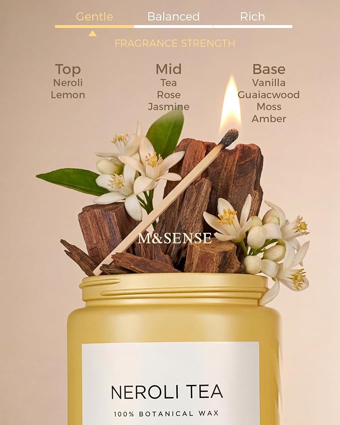 M&SENSE Neroli Tea Scented Candle, 19.4oz 110 Hours Long Lasting Burn 2 Wick Non Toxic Natural Soy Wax Candle for Women, Slow Burning Home Fragrance Gifts for Stress Relief & Relaxing