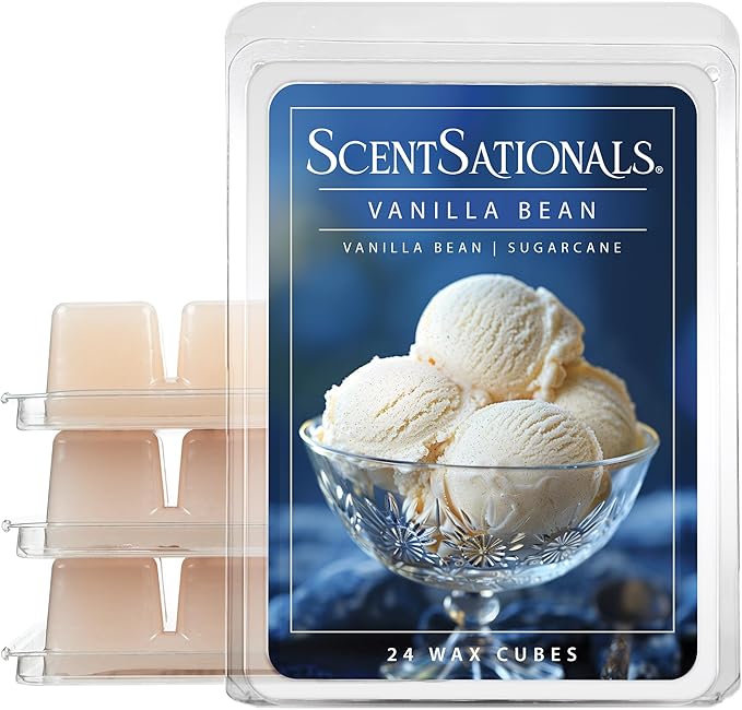 Scentsationals Vanilla Bean Scented Wax Melts - Vanilla & Sugarcane Scents, 10oz (24 Cubes)