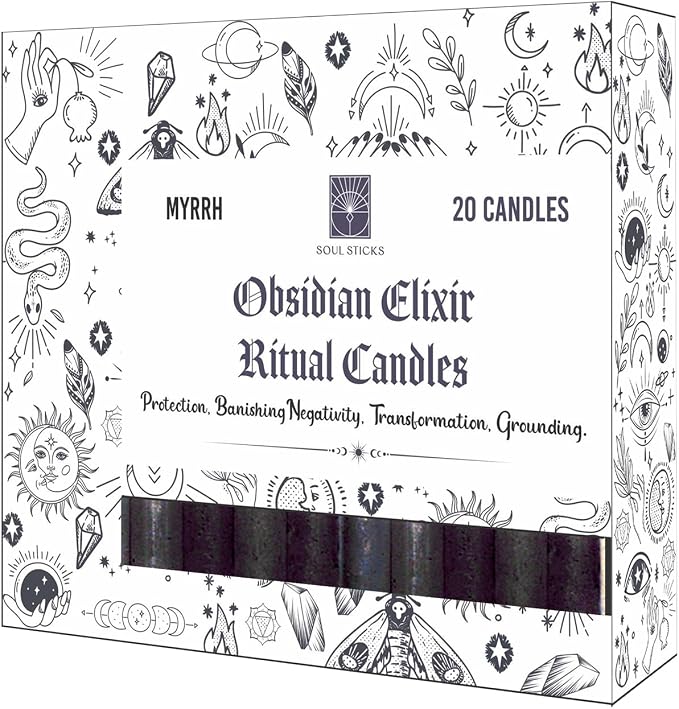 SOUL STICKS 4" Scented Ritual Candles Chime Taper Premium Candles 20 pcs for Rituals, Ceremonies, Meditation, Altar and Spells (Black/Myrrh)