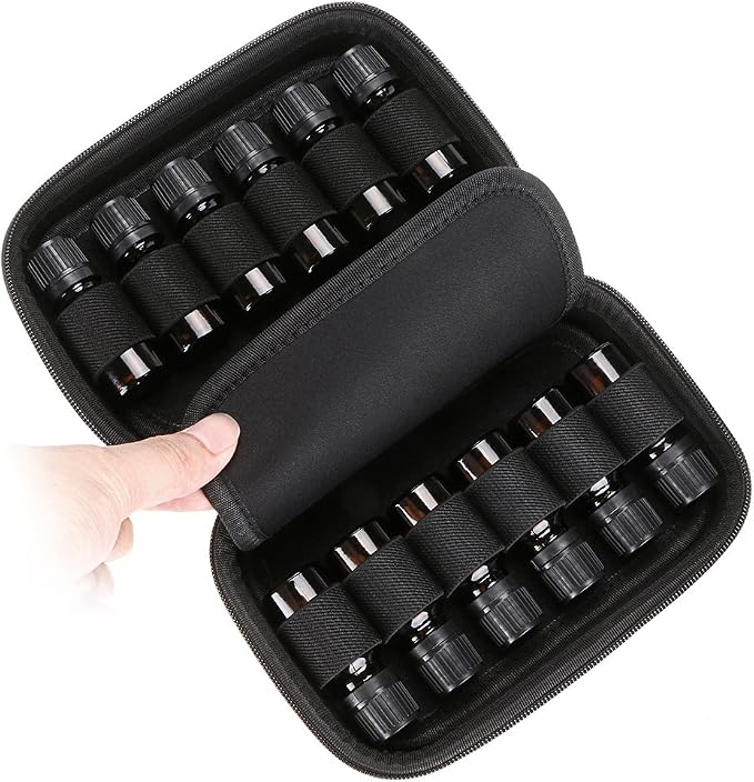 Hipiwe Hard Shell Essential Oil Carrying Case Holds 12 Bottles (Can hold 5ml, 10ml, &10ml Rollers) Travel Size Essential Oils Bag Organizer (Pink)