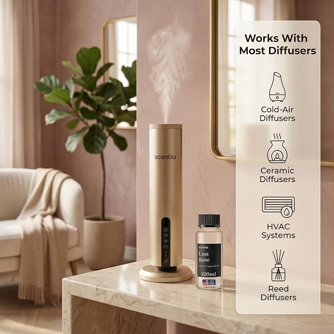 Scentia Lost Rose Diffuser Oil Refill – Hotel Fragrance Oil Inspired by Fairmont – 120 mL – Rose, Oud Wood & Clove Long-Lasting Scent for Ultrasonic & Waterless Diffusers, Made in USA