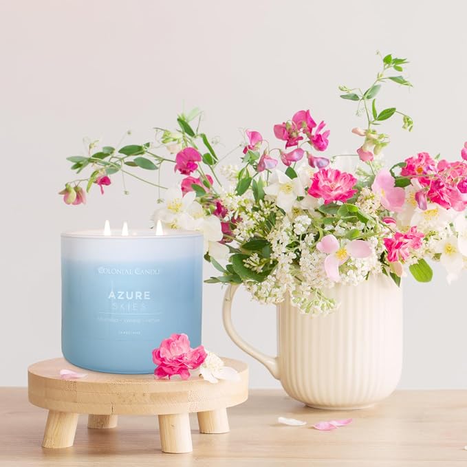 Colonial Candle Azure Skies Scented Jar Candle, Pop of Color Collection, 3 Wick, 14.5 oz - Up to 60 Hours Burn