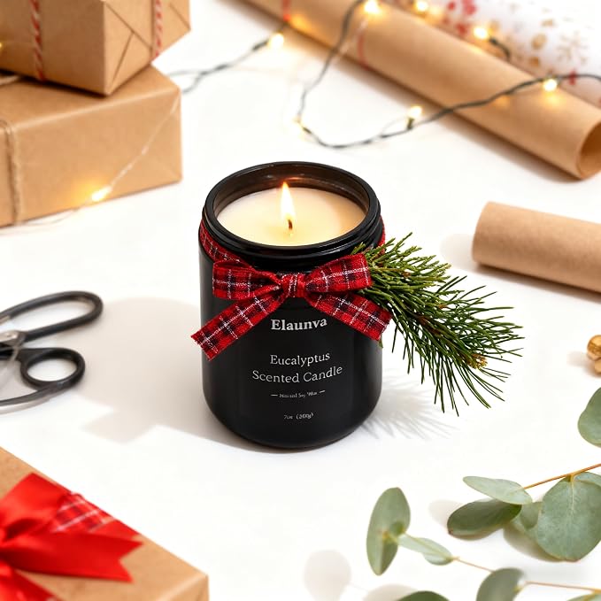 Eucalyptus Scented Candle 7oz, Natural Soy Wax | Aromatherapy, Spring Fresh Home Scent, Stress Relief, Spring Easter Home Decor Gift