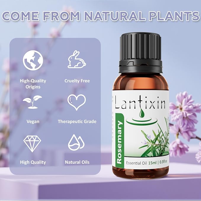 Lantixin 100% Pure Rosemary Essential Oil – Natural Undiluted Scent for Diffuser – Clarifying & Revitalizing Home Fragrance for Ultrasonic Diffusers, Meditation & Crafting – 0.5 fl oz(Rosemary)