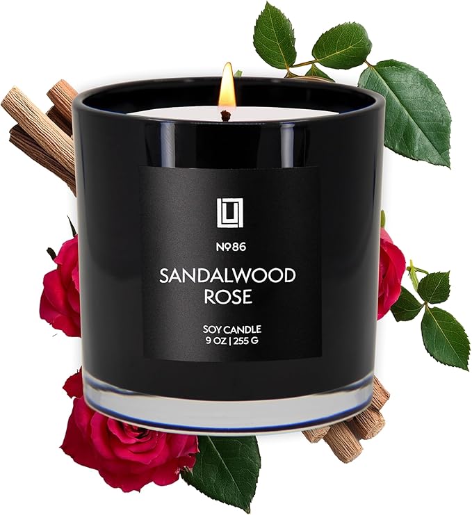 Lulu Candles | Sandalwood Rose | Luxury Scented Soy Jar Candle | Hand Poured in The USA | Highly Scented & Long Lasting (9 Oz.)