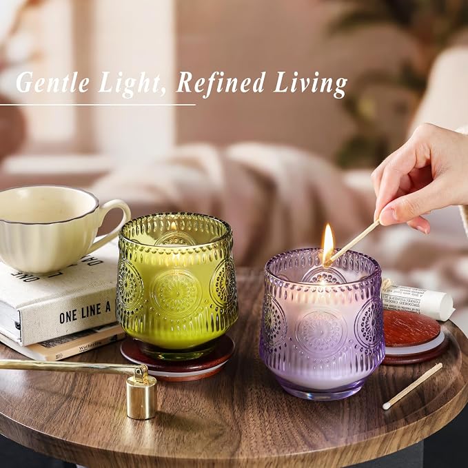 2 Pcs Soy Wax Scented Jar Candles Set, Sandalwood Sage & Citrus Lavender- Scented Candles for Home, 7.5oz Each, Up to 52 Hours Burn Time, Decorative Aromatherapy Candle for Relaxation & Luxury Gifting