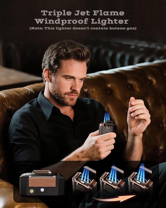 5-in-1 Torch Lighter with Tool, Punch, Holder and Draw Enhancer Tool, Triple Windproof Jet Flame, Refillable Lighters with Accessories, Cool Lighter Gifts for Men, Butane Lighter for Candle, Travel