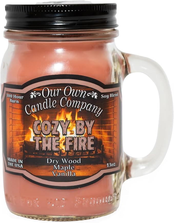 Our Own Candle Company Cozy by The Fire Scented Mason Jar Candle, 100 Hour Burn Time, 13 Ounces
