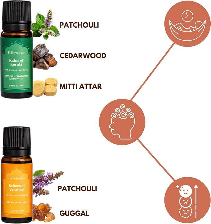 Folkulture Essence of India Essential Oils Set for Diffuser | Set of 5 Fragrance Oils for Aromatherapy | Frankincense, Jasmine, Cedarwood | Home Fragrance Gift | Gift for Her