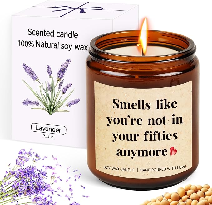 TUZELIYA 50th Birthday Candle Gifts - Lavender Scented Soy Candle - Handmade 50th Birthday Decorations for Women Men, 1975 Birthday Gift Ideas for Her, Mom, Friends