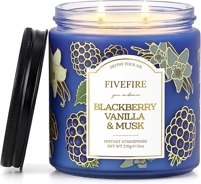 BlackBerry Vanilla Musk Scented Candles for Bathroom, 13oz Natural Soy Wax 2-Wick Jar, Up to 76-Hour Clean Burn, Fruity Cream Musk Home Fragrance, Gift for Women Men