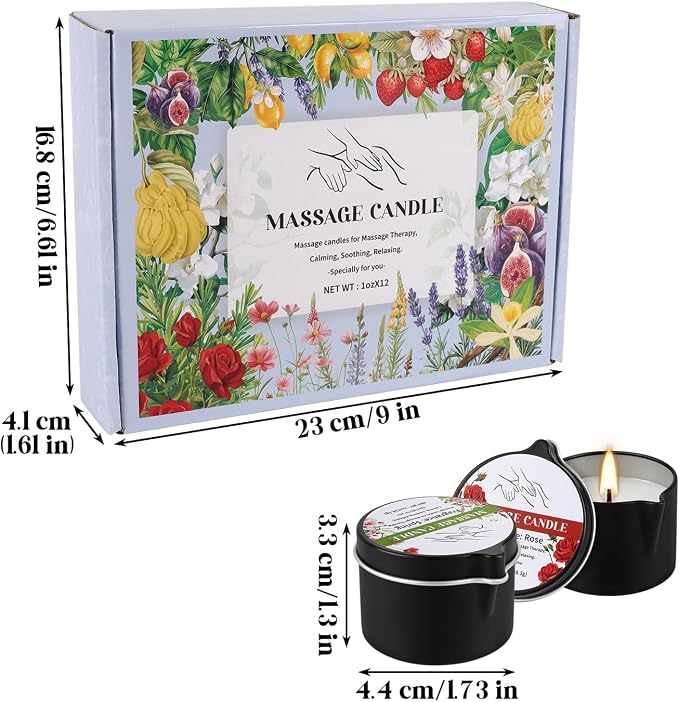12-Pack Massage Candle Set - Low Temperature Soy Wax Melts into Silky Smooth Massage Oil, 1oz Aromatherapy Candles for Couples, Home Spa, Relaxation & Romantic Gifts (12 Scents)