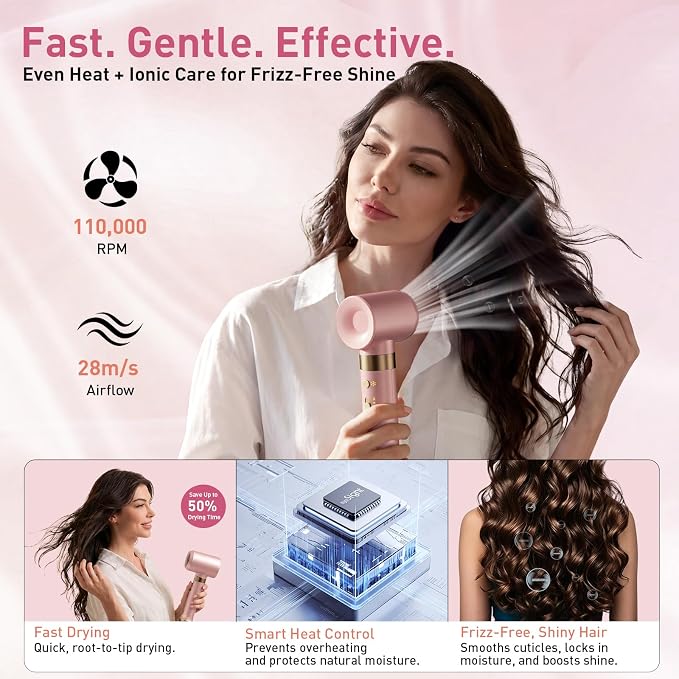 Mythsight StyleVibe Dual Voltage 8-in-1 Air Styler with Diffuser Hair Dryer, Auto Curlers (L/R), Straightener Brush, Travel Adapter & Case for Fast Drying, Frizz-Free Volume & Smooth Blowouts Styles