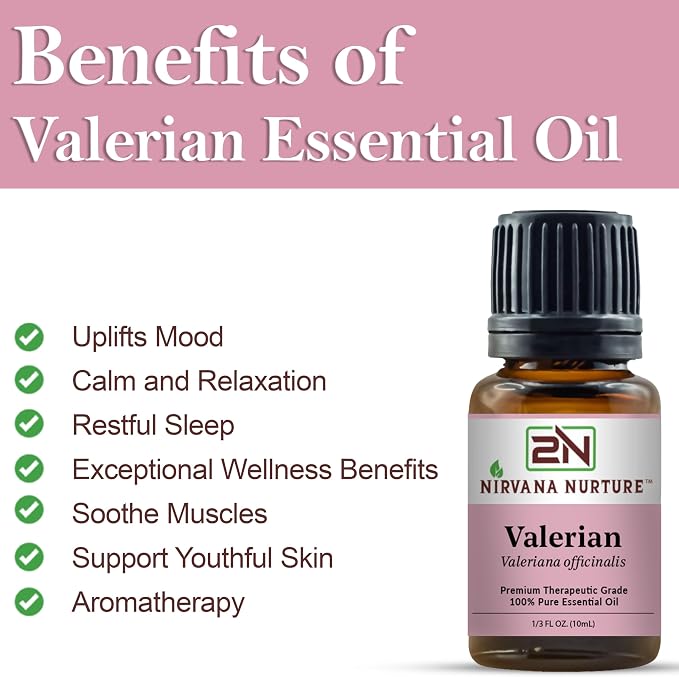 Valerian Essential Oil, 100% Pure Undiluted, Aromatherapy Oil for Diffuser, Hair & Skin Care