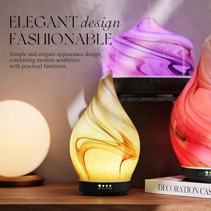 Porseme 150ml Essential Oil Diffuser Glass Color Changing Aroma Air Diffusers Aromatherapy Ultrasonic Cool Mist Humidifier 6 Running Hours Waterless Auto-Off for Sleeping Yoga Office Spa (Jupiter)