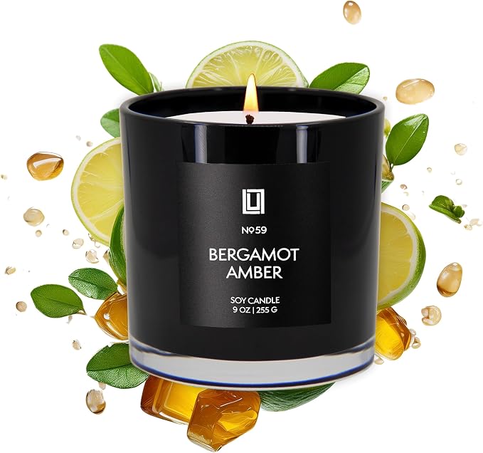 Lulu Candles | Bergamot & Amber | Smells Like Citrus & Musk | Luxury Scented Soy Jar Candle | Hand Poured in The USA | Highly Scented Long Lasting (9 Oz.)