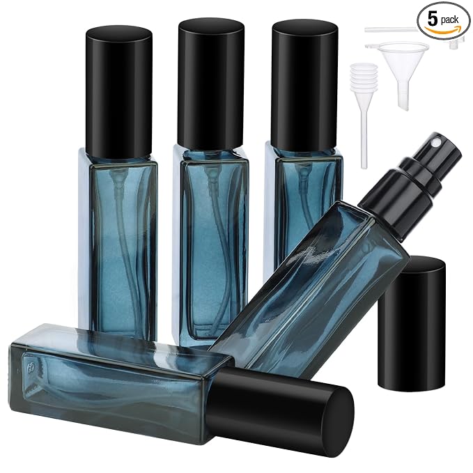 Segbeauty Glass Perfume Bottles, 5 Pack 10ML Refillable Mini Perfume Bottle Travel, Portable Leak-proof Square Spray Pump Bottle Atomizer Dispensing Containers with Lids for Fragrance Essential Oil