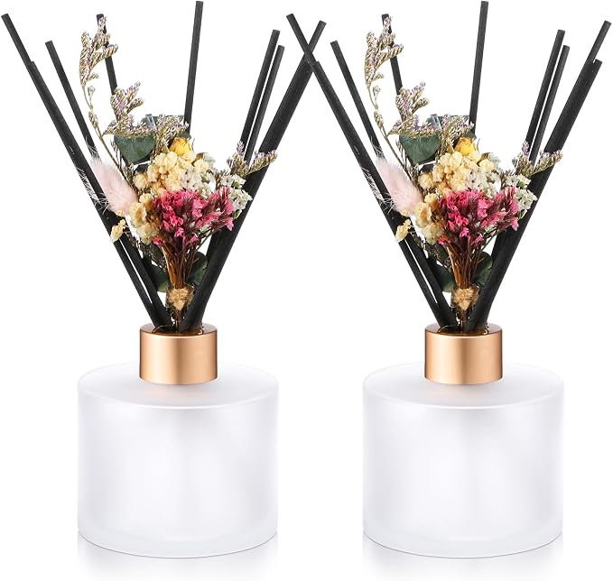 Rtteri 2 Reed Diffuser Sets Flower Oil Diffuser Sticks with Refill Empty 5oz Bottles Scent Glass for Fragrance Home Bathroom Gifts, Oil Not Included(Frosted Color)