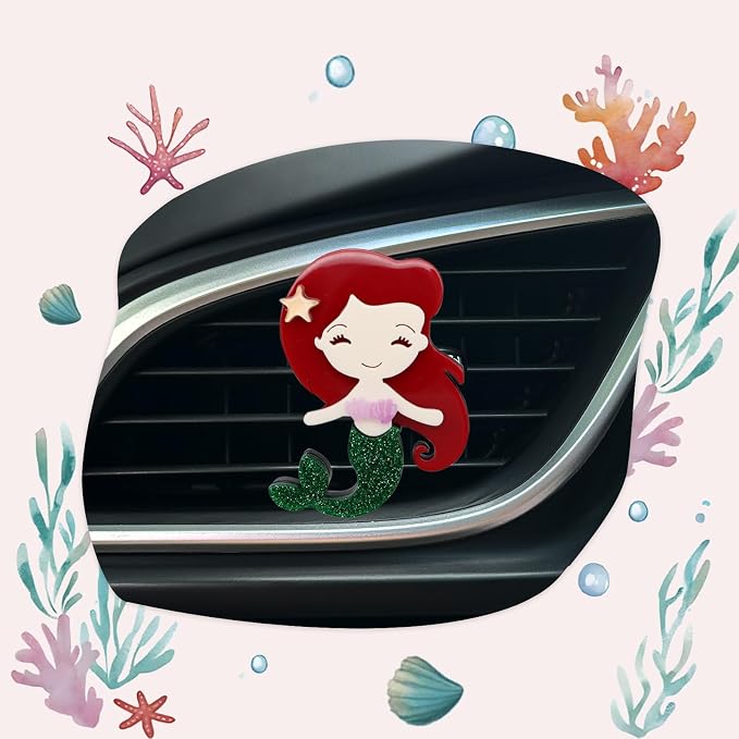 ORIESSE Mermaid Car Accessories,Beach Themed Air Vent Clip Car Freshener,Coastal Dashboard Decor,Refillable Aroma Diffuser for Women Teens