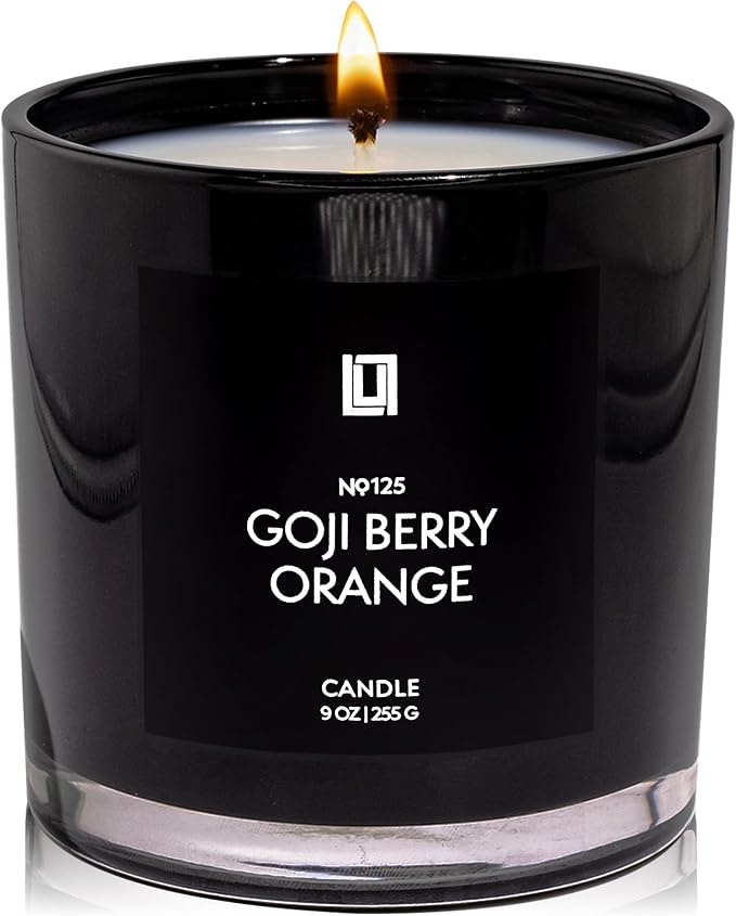 Lulu Candles | Goji Berry & Orange | Bright Citrus & Sweet Berry Scent | Luxury Scented Soy Candle | Strong Scent Throw | Long Lasting | 9 Oz