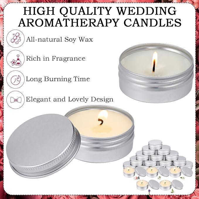 MTLEE 50 Pcs Wedding Scented Candles Gift Travel Tin Candle Aromatherapy Candle for Christmas Winter Baby Shower Favors Wedding Gifts
