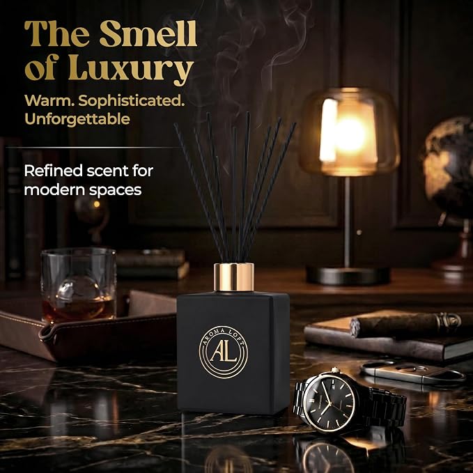 Black Reed Diffusers for Home | Premium Long-Lasting Fragrance Diffuser | Reed Diffuser Sticks in Oil Set | Smells Good in Bathroom & Office | Black, Spice Fragrance Oils Scent (5 oz)