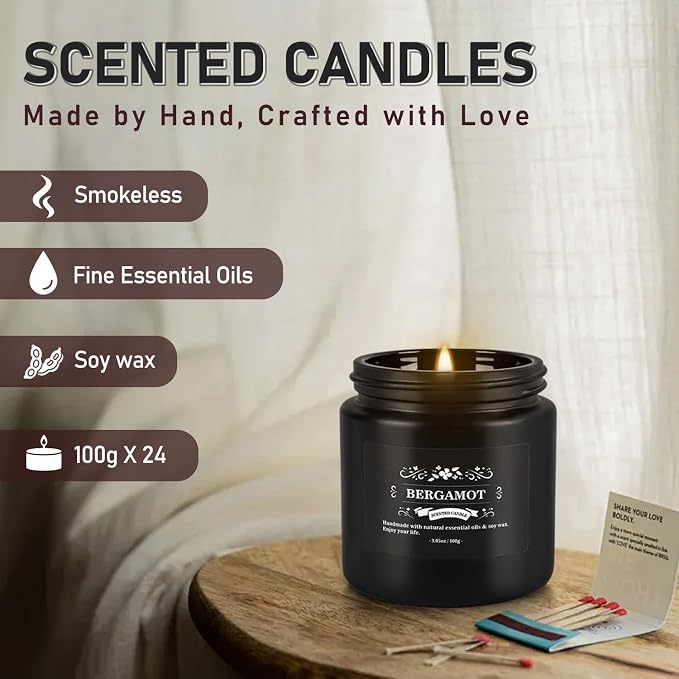 24PCs Black Scented Candles - Men Candle Gift Set, Soy Wax Candle for Parties, Yoga,and Home Decor, Indoor Outdoor 3.05Oz