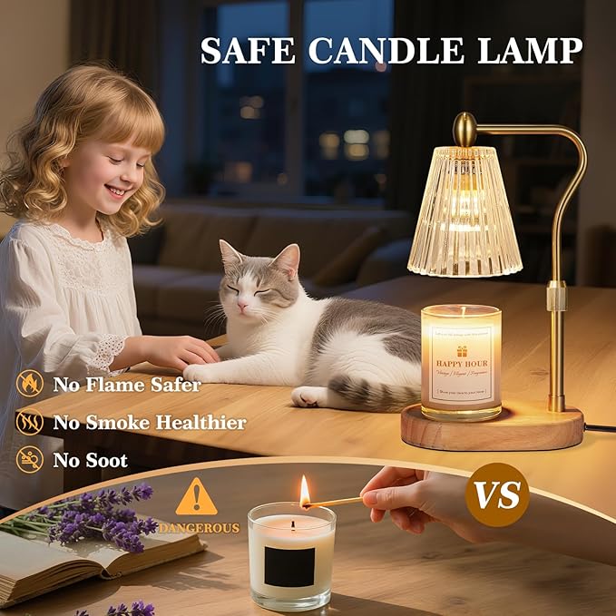 Imenlox Candle Warmer Lamp, Remote Control, with Timer and Dimmer, Adjustable Height, Christmas Birthday Gifts for Women Mom, House Warming Gifts New Home Decor, Wax Warmer for Jar Candles (Amber RC)