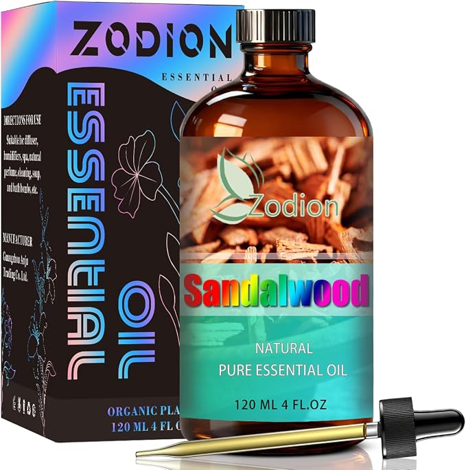 Sandalwood Essential Oil - Sandalwood Fragrance Oil for Diffuser, Massage, Humidifier, DIY Candle, Soap Making, Home, Bath, Yoga - 4 fl oz (120ml) - ZODION Essential Oils