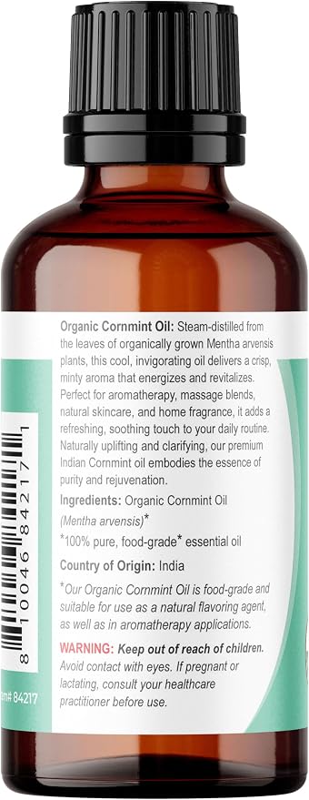Viva Doria Cornmint Essential Oil, USDA Certified Organic Cornmint Oil, 100% Pure, Natural Essential Oil, Undiluted, for Aromatherapy | Food Grade, 30 mL (1 Fluid Ounce)