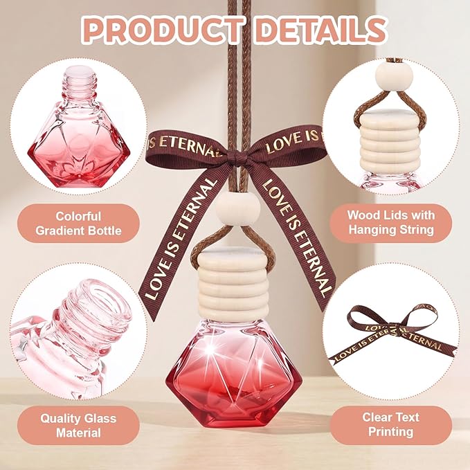 Mudder 50 Pcs Gradient Hanging Car Air Freshener Car Diffuser Bottle Pendant Empty Glass Perfume Bottle for Essential Oil Fragrance Aromatherapy Ornament Wedding Employee Gifts(Rhombus,Colorful)