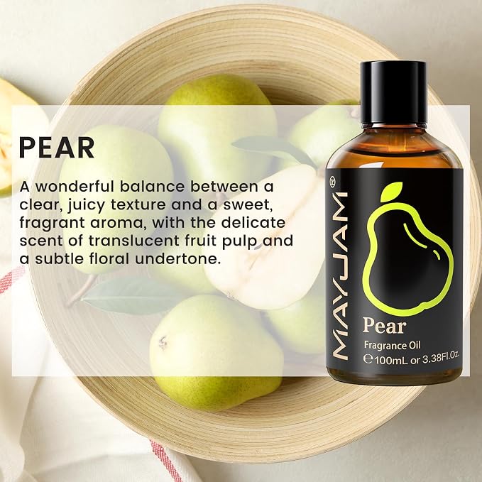 MAYJAM 100ML/3.38FL.OZ Pear Fragrance Oils with Glass Dropper, Essential Oils for Diffusers for Home, Long Lasting Scented Oils for Diffusers Soap Candle Making