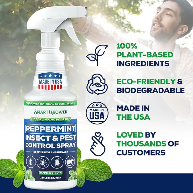 Peppermint Oil Spray for Insects, Pests, Rodents, Mice, Bugs, Spiders, Ants & Wasps - All Natural Pest Control Repellent for Home, Indoor, Outdoor, Garden, Maximum Strength, Ready-to-Use, 16 FL OZ
