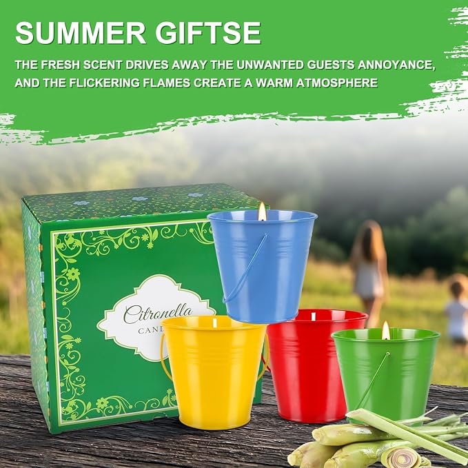 Citronella Candles Outdoor Set of 4-12oz Multicolor Soy Wax Candles, Clean Burning Smokeless for Patio Garden Balcony Decor, Long-Lasting Outdoor Candles with Natural Soy Wax Blend