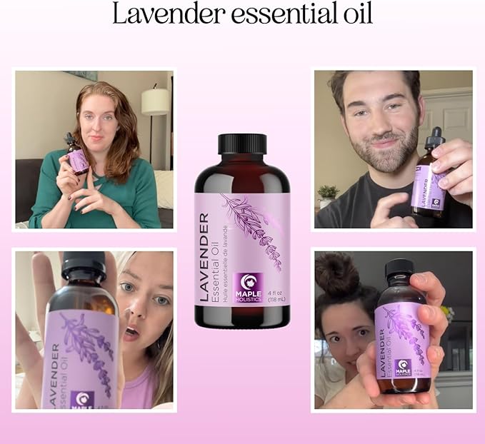 Pure Lavender Essential Oil - Lavender Oil for Hair Skin and Nails Plus Aromatherapy Diffusers Humidifiers Linens and Baths for at Home Spa Self Care - Premium Grade Non-GMO in Glass Bottle (4 Fl Oz)