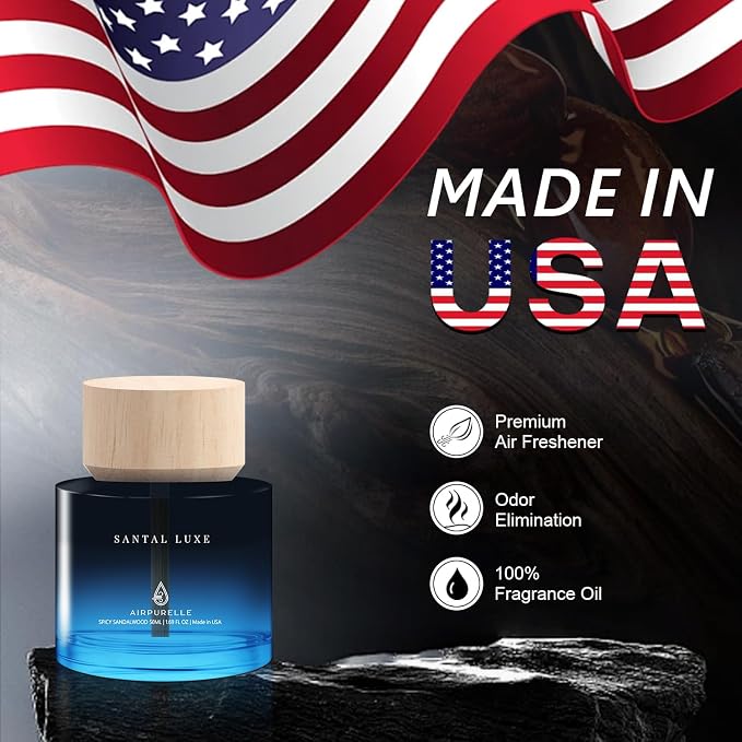 Car Air Freshener 50ML (1.7 FL OZ) Car Air Fresheners Perfume - Spicy Sandalwood Fragrance Oil Air Diffuser for Car, 180+ days Long Lasting Fragrance, Wooden Cup Design Car Fresheners, Made in USA