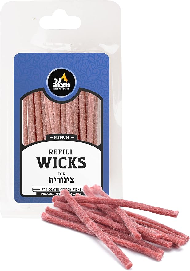 Ner Mitzvah Cotton Refill Wicks for Medium Tzinores Holders, Stand Up Replacement Wicks for Oil Cup Candle Lighting, Multipurpose Use (Pack of 50)